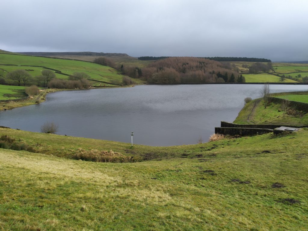 A view out over the bottom of Swinebank Reservoir.